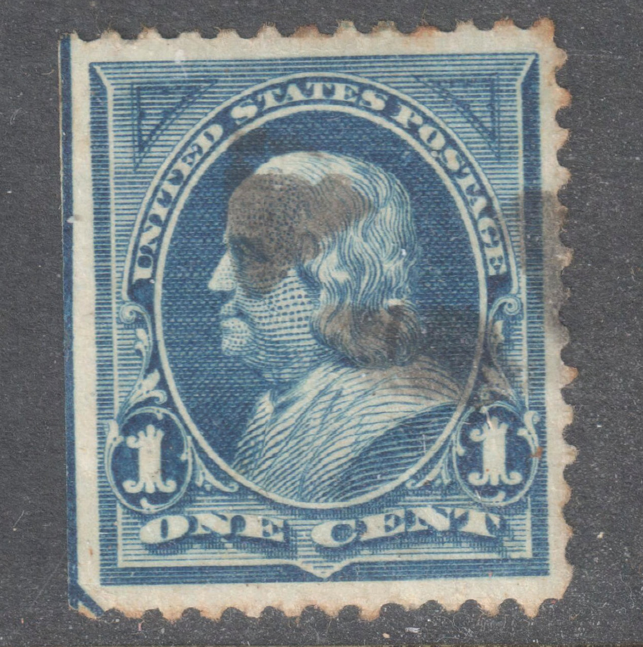 USA America 1894 1c Blue Benjamin Franklin Stamp - Perfin 12