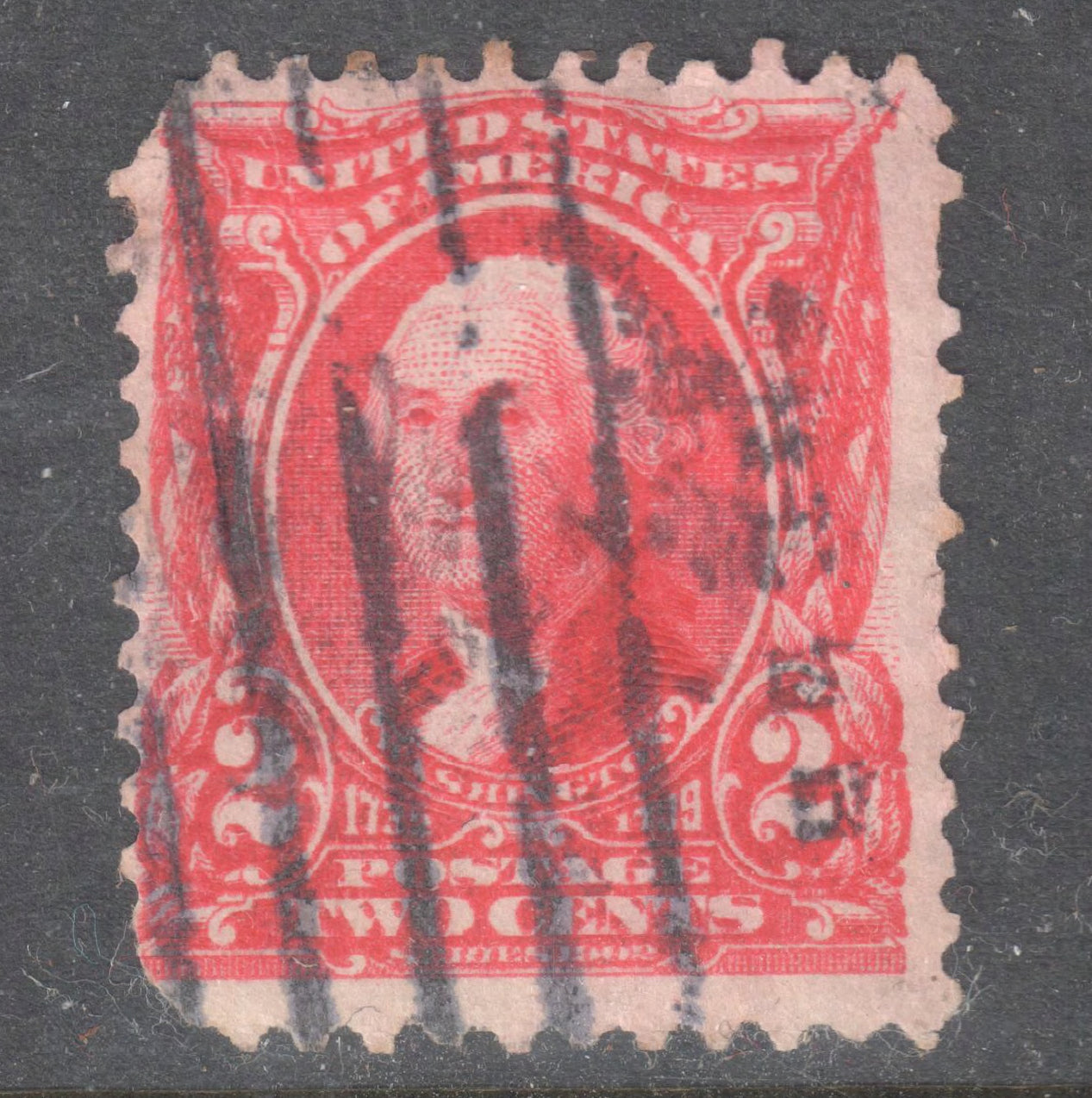 USA America 1902 -03 2c Carmine George Washington Postage Stamp Perfin:12