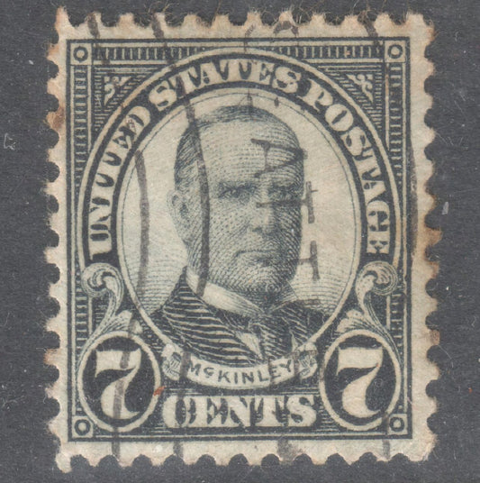 USA America 1923 7c Black William McKinley Stamp - Perfin 11x10.5