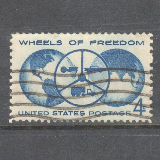 USA America 1960 4c Blue Wheels of freedom Stamp - Cancelled