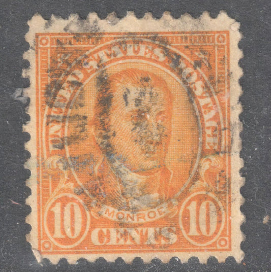 USA America 1923 10c Orange James Monroe stamp - Perfin:11