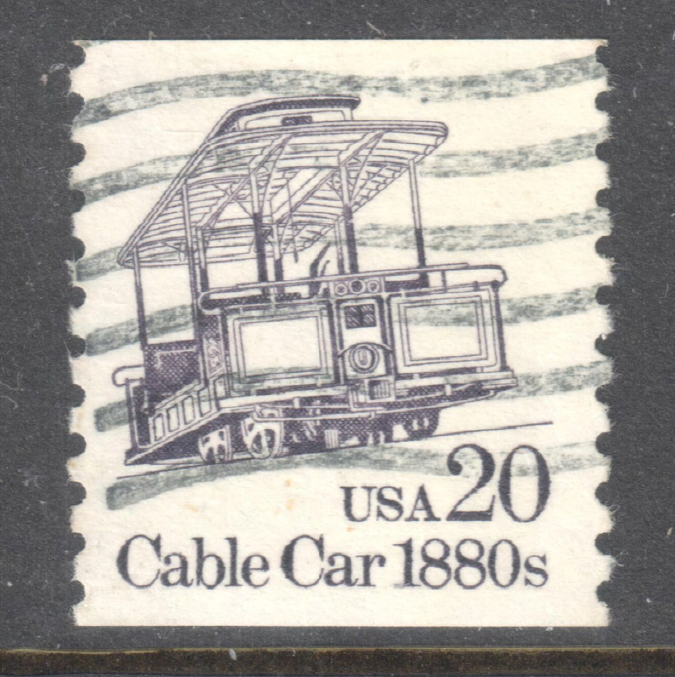 USA America 1980s 20 Cent Dark Grey Cable Car 1880s Coil Stamp - Perfin:10 Vertical