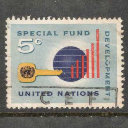 United Nations New York 1965 5c Multicoloured U.N. Special Fund Stamp - Perfin: 13.75x13.25