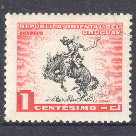 Uruguay 1954 1 Centesimo Rose/Black Local Motifs Stamp - Perfin:13