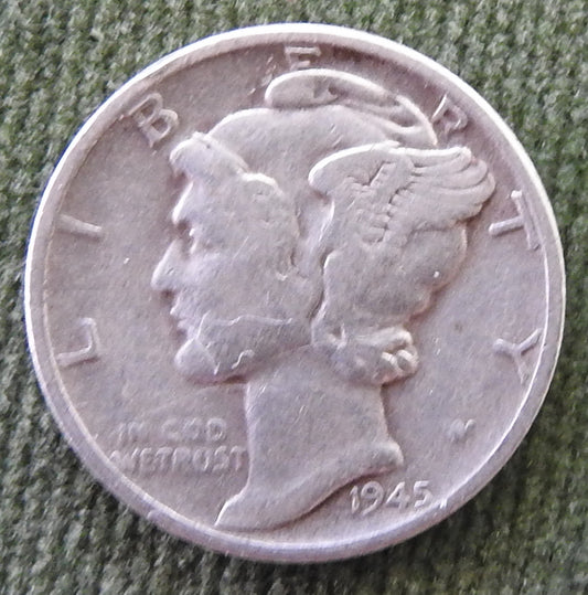 USA American 1945 Silver Winged Mercury Dime Coin - Circulated