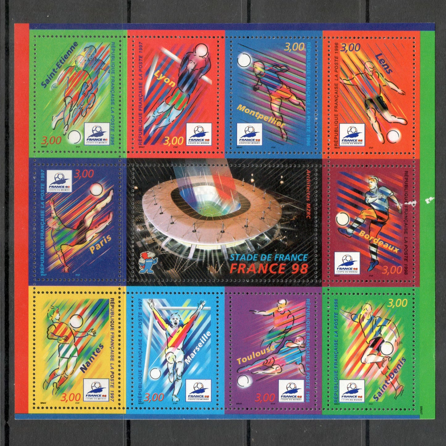 France 1998 3.00 Franc Football World Cup - France Multicoloured Mini Stamp Sheet