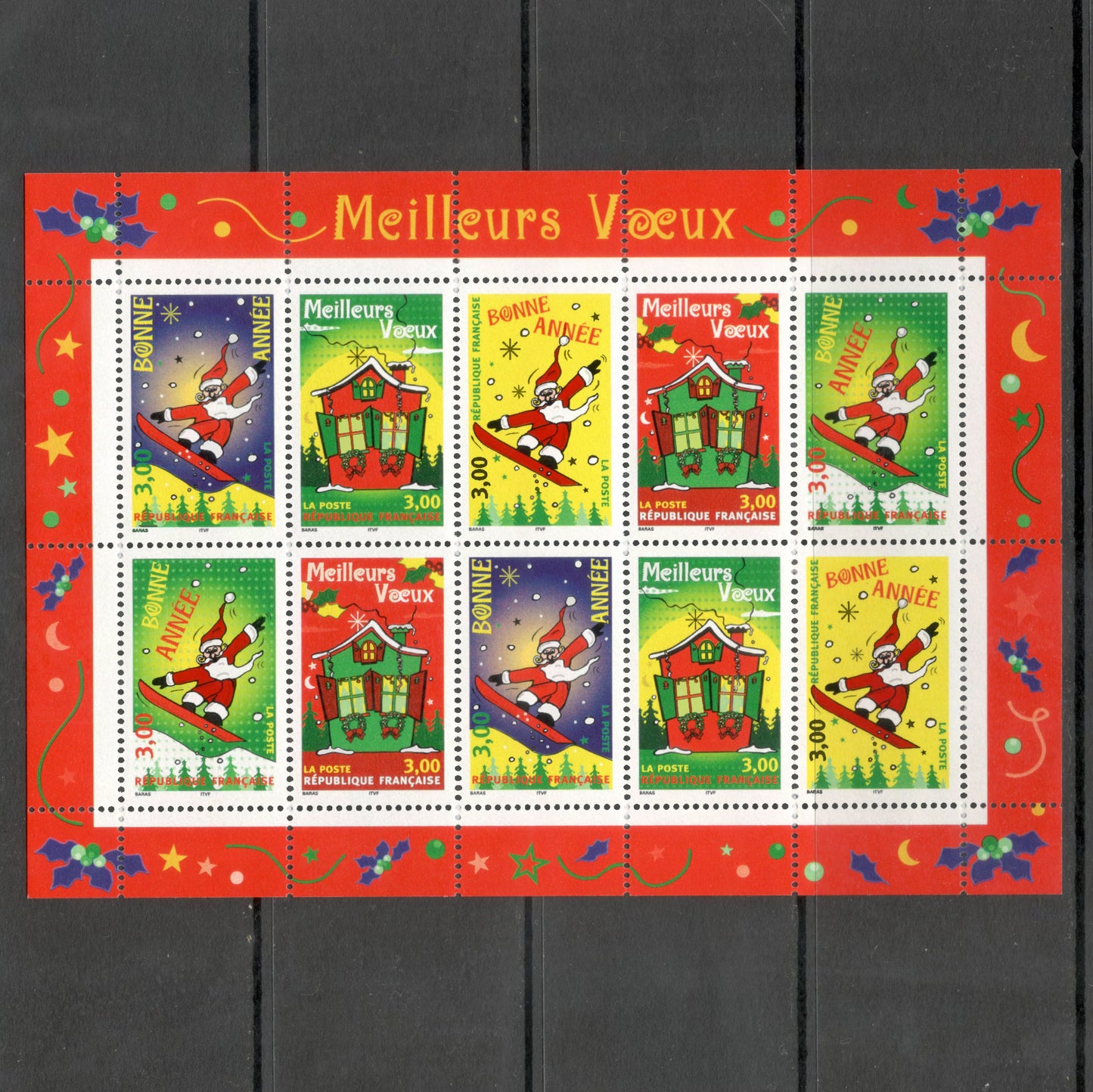 France 1998 3.00 Franc Christmas Greeting Multicoloured Mini Stamp Sheet
