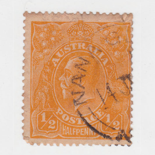 Australian 1923 1/2 Penny Orange KGV King George V Stamp - Type 2 Second Watermark
