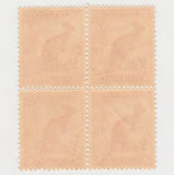 Australian 1937 1/2d Orange Kangaroo Stamp Block of 4