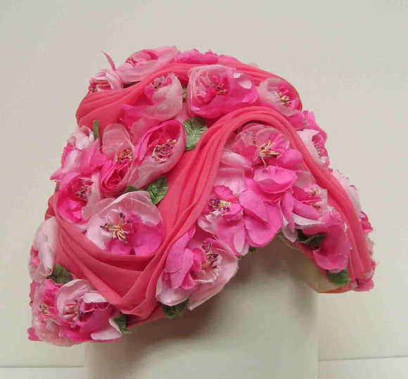 Judith White Pink Hat With Applied Floral Decoration c1960