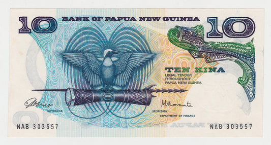 New Guinea 1975 10 Kina Banknote Note s/n NAB 303557