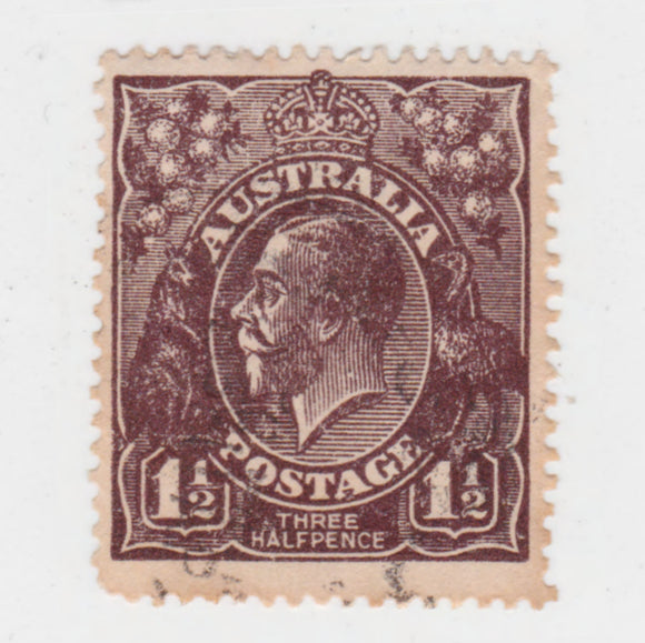 Australian 1918 1 1/2 Penny Black Brown KGV King George V Stamp - Type 2 Second Watermark
