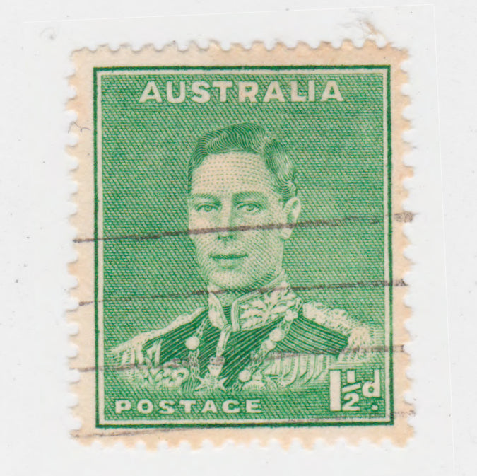 Australian 1941 1 1/2 Penny Emerald Green King George VI Stamp Type 2