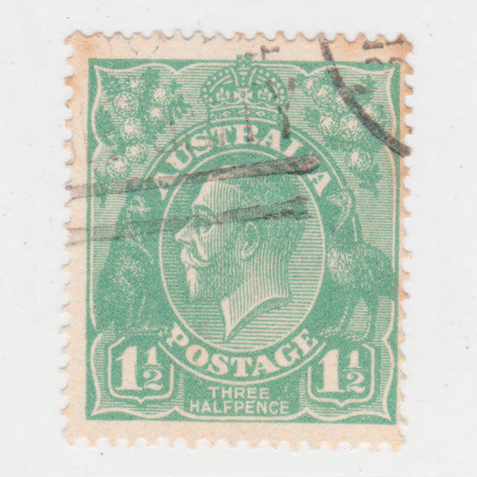 Australian 1923 1 1/2 Penny Green KGV King George V Stamp - Type 2 Second Watermark