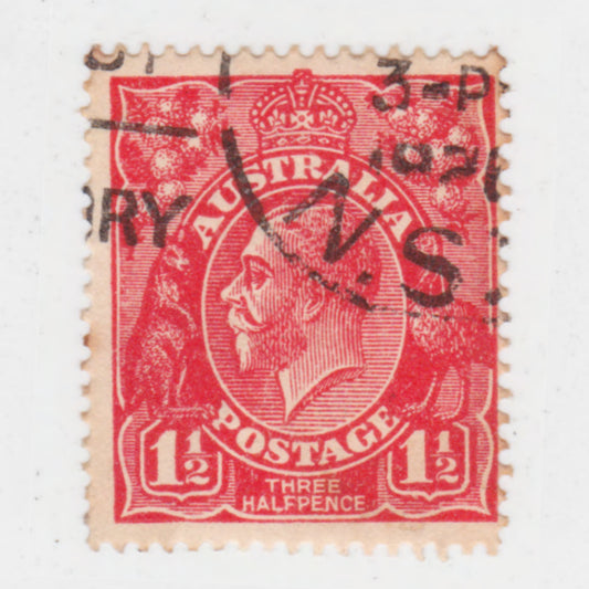 Australian 1924 1 1/2 Penny Red KGV King George V Stamp - Type 2 Second Watermark