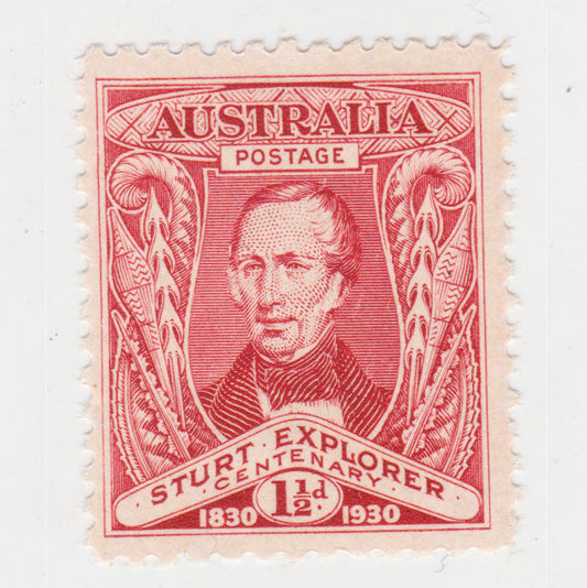 Australian 1930 1 1/2 Penny Scarlet Stuart Explorer Stamp