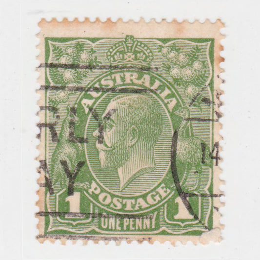 Australian 1926 1 Penny Green KGV King George V Stamp - Type 2 Second Watermark