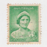 Australian 1937 1 Penny Emerald Green Queen Elizabeth Stamp Type 1