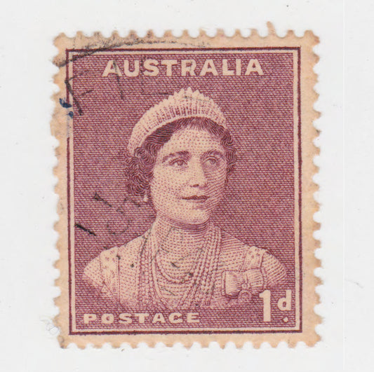 Australian 1941 1 Penny Maroon Queen Elizabeth Stamp Type 2