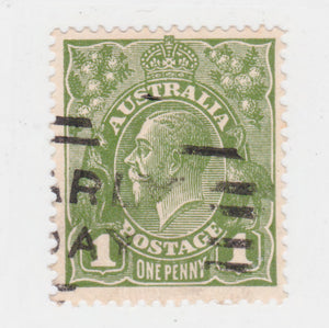Australian 1924 1 Penny Sage Green KGV King George V Stamp - Type 6 C of A Reverse Watermark