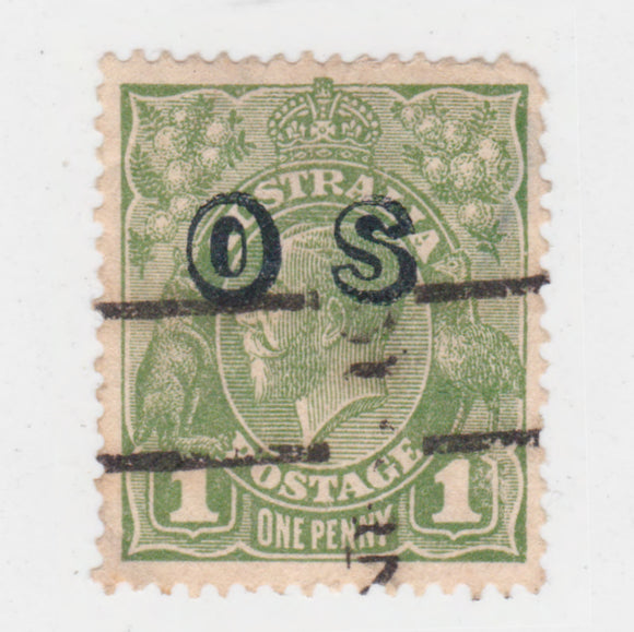 Australian 1924 1 Penny Sage Green KGV King George V Stamp OS Overprint - Type 6 C of A Reverse Watermark