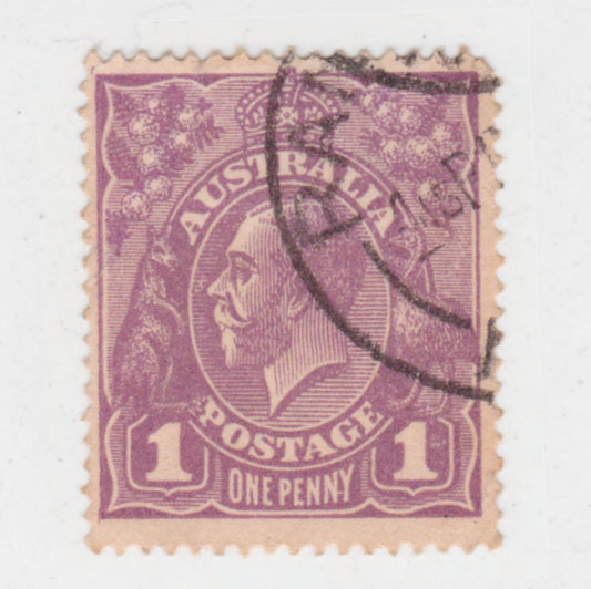 Australian 1922 1 Penny Violet KGV King George V Stamp - Type 4 Large Multiple Watermark
