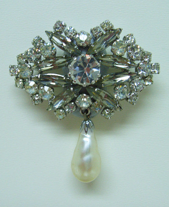 Diamante brooch with drop