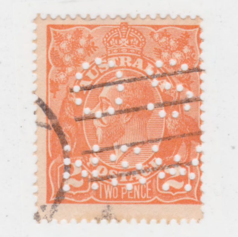 Australian 1920 2 Penny Orange King George V Stamp OS NSW Perferated