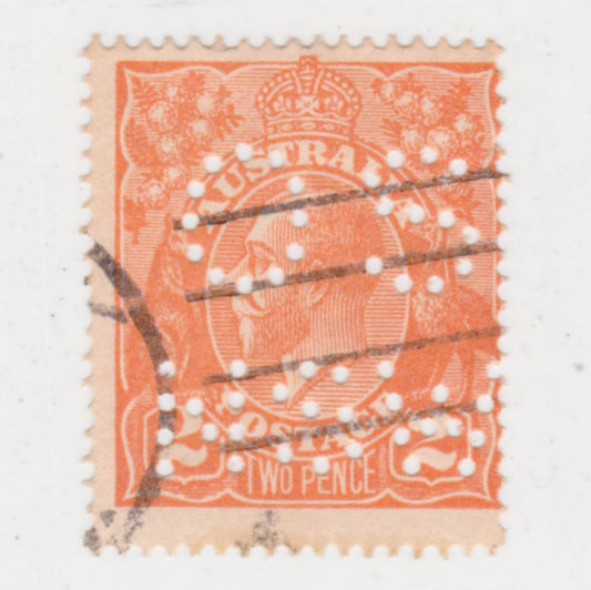 Australian 1920 2 Penny Orange King George V Stamp OS NSW Perferated