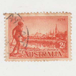 Australian 1934 2 Penny Orange Vermillion Centenary Of Victoria Stamp