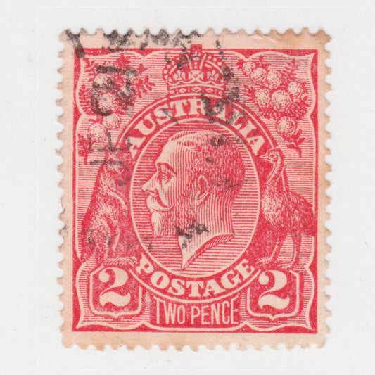 Australian 1922 2 Penny Bright Rose Scarlet KGV King George V Stamp - Type 2 Second Watermark