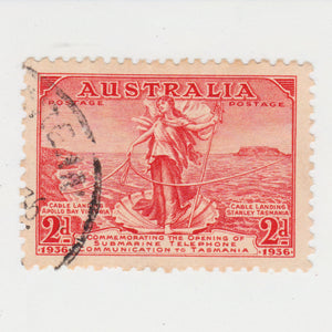 Australian 1936 2 Penny Scarlet Amphitrite & Telephone Cable Stamp