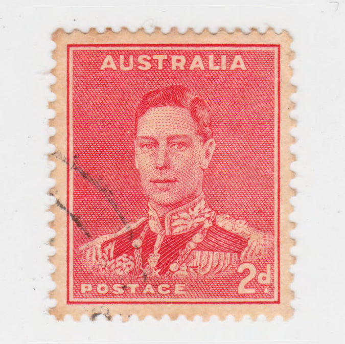 Australian 1938 2 Penny Scarlet King George VI Stamp Type 2