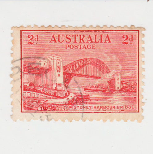 Australian 1932 2 Penny Scarlet Sydney Harbour Bridge Stamp