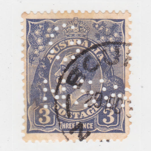 Australian 1924 3 Penny Blue King George V Stamp G NSW Perforation