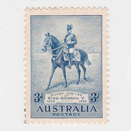 Australian 1935 3 Penny Blue King George V Silver Jubilee Stamp