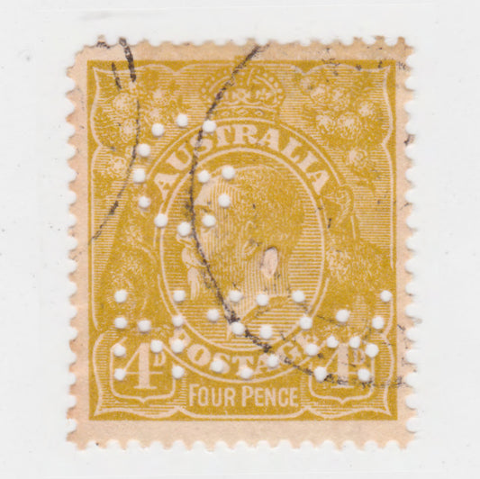 Australian 1924 4 Penny Olive King George V Stamp G NSW Perforated