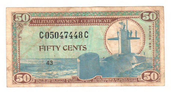 USA American 50 Cent MPC Military Payment Certificate Series 681 Issue 43 s/n C05047448C