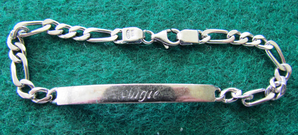 Silver 925 Flat Long Short Curb Bracelet With Crab Claw Clasp & Engraved Nameplate 7.74gms
