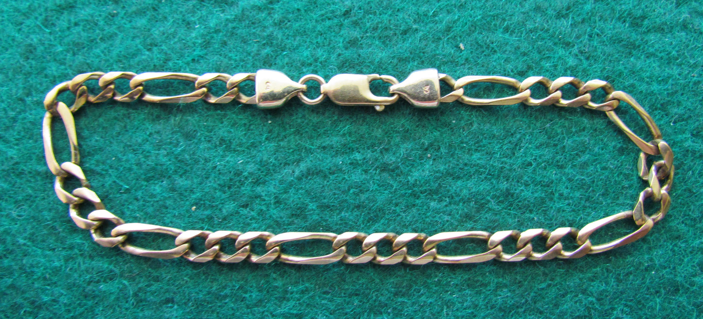 9ct Gold Flat Long Short Curb Bracelet With Crab Claw Clasp 10.08gms