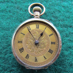 9ct Gold Unidentified Open Faceced Ladies Pocket Watch Swiss Made c1918