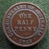 Australian 1913 1/2 Half Penny King George V Coin