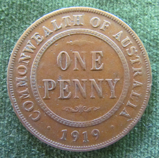 Australian 1919 1d 1 Penny Dot Below Scroll King George V Coin