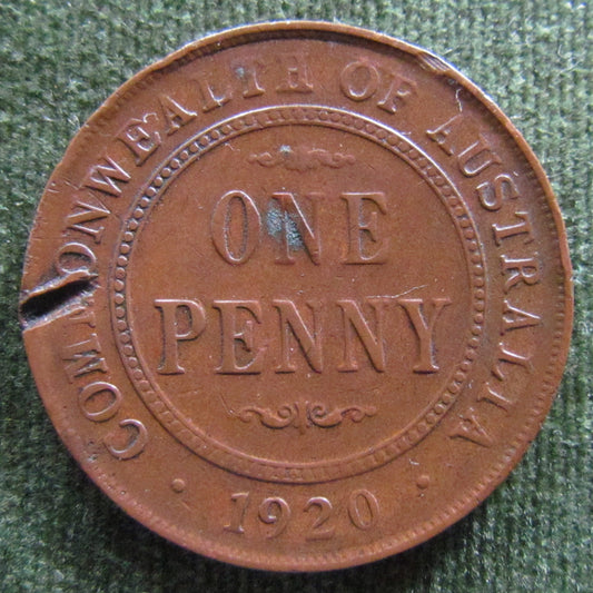 Australian 1920 1d 1 Penny King George V Coin - Variety Rim Nick
