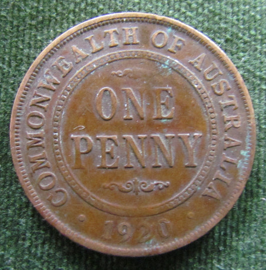 Australian 1920 1d 1 Penny Dot Below Bottom Scroll King George V Coin