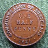 Australian 1921 1/2d Half Penny King George V Coin - Variety Detail Fadeout