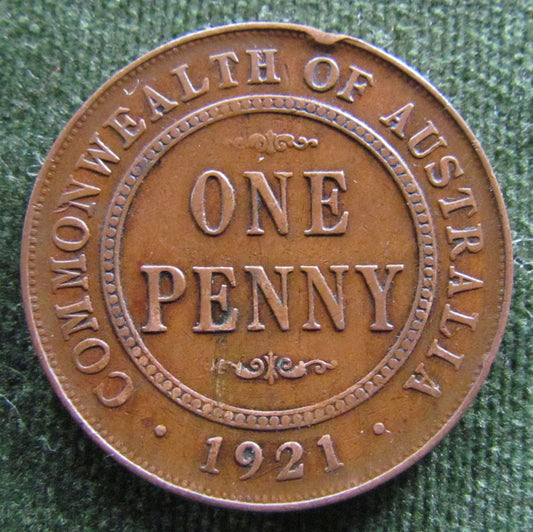 Australian 1921 1d 1 Penny King George V Coin - Variety Rim Hit