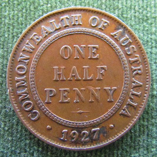 Australian 1927 1/2d Half Penny King George V Coin - Variety Die Crack