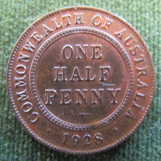 Australian 1928 1/2d Half Penny King George V Coin - Variety Die Crack