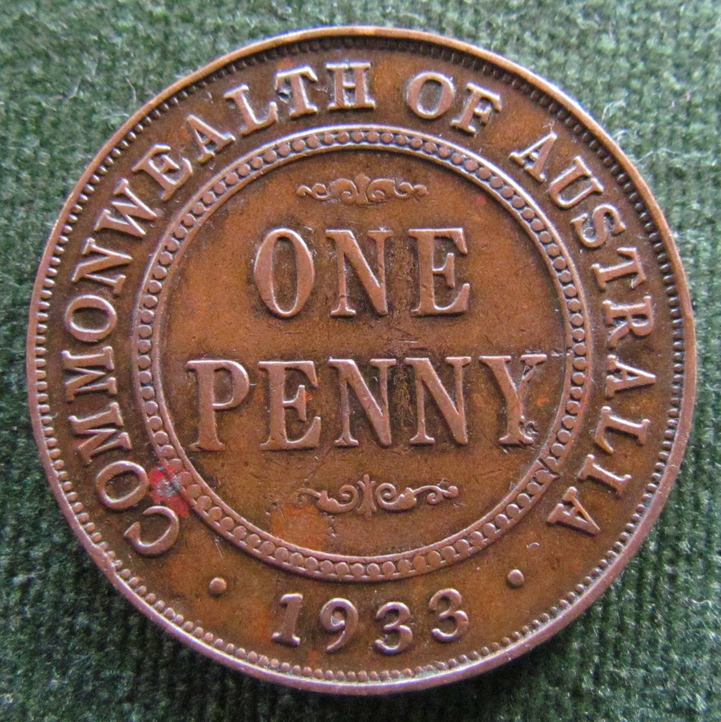 Australian 1933 1d 1 Penny King George V Coin - Variety Die Error